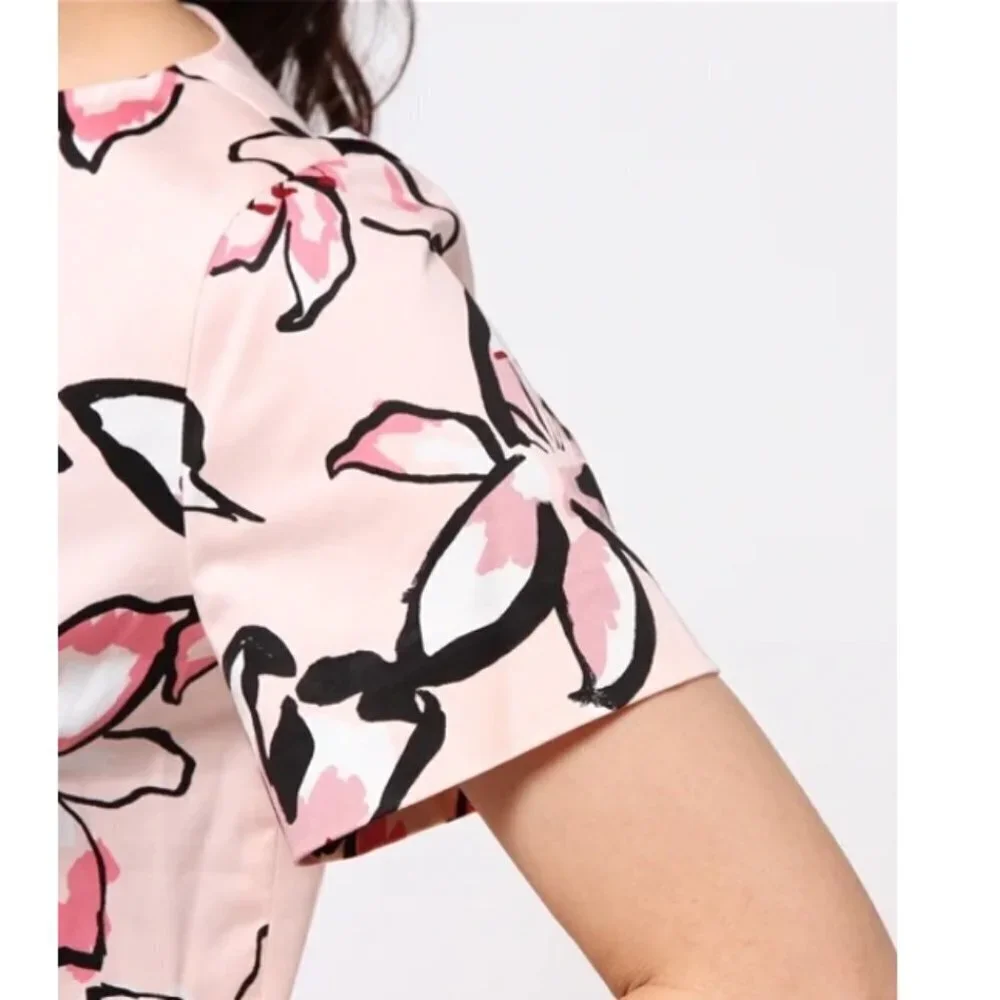 Kate Spade Tiger Lilly Floral Crop Top Womens Small Pink Cotton Short Sleeve